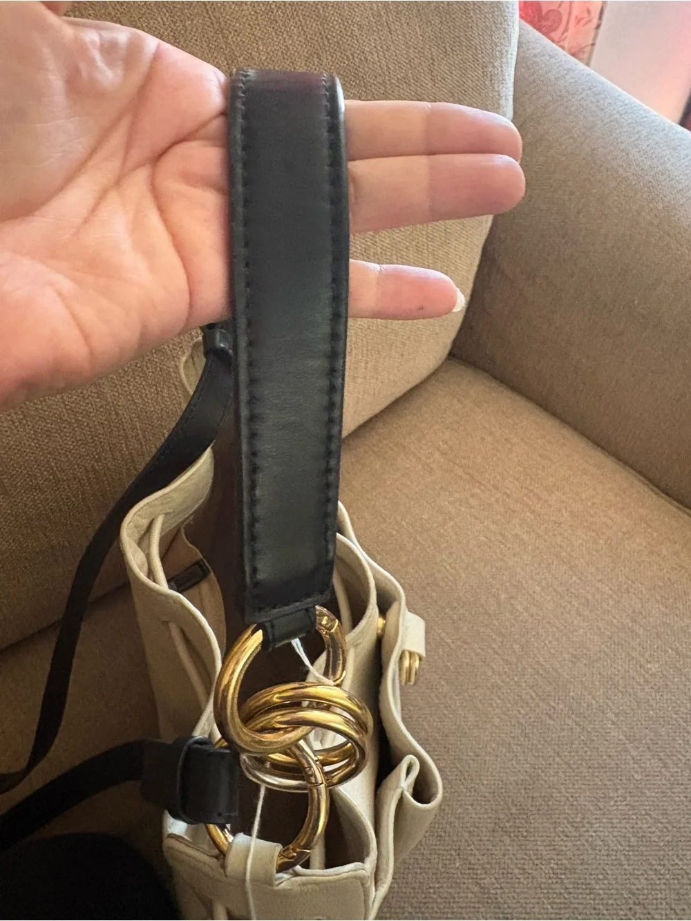 SEE By Chloe Leather Bucket Crossbody Bag in Cream with Gold Hardware $100